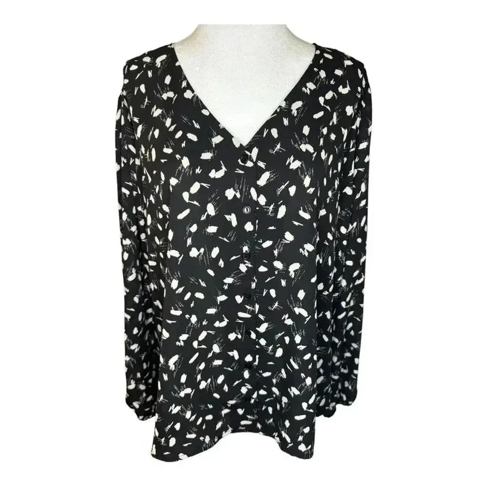 NEW Lush Women's Large Floral Blouse Black‎ & Ivory Multicolor Stitch Fix NWOT